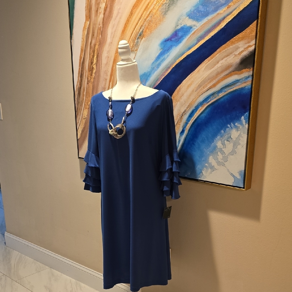 Gabby Skye Blue Ruffle Sleeve Dress